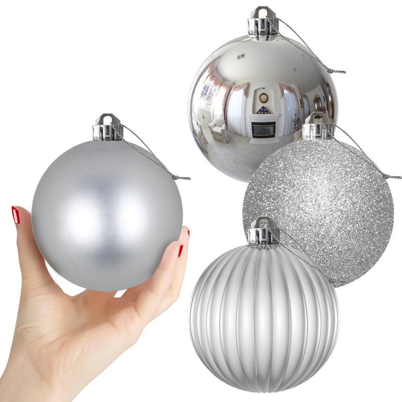 GameXcel Silver 4.0" Large Christmas Balls - Christmas Tree Decoration Ornaments Shatterproof Hanging Balls for Birthday Halloween Holiday Wedding Decorations Set of 4pcs - Image 1